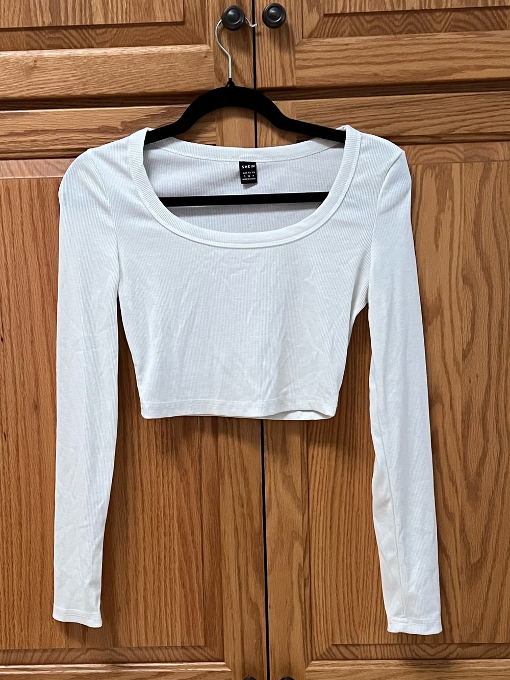 SHEIN White Long-Sleeve Scoop Crop Top, GUC, Size S